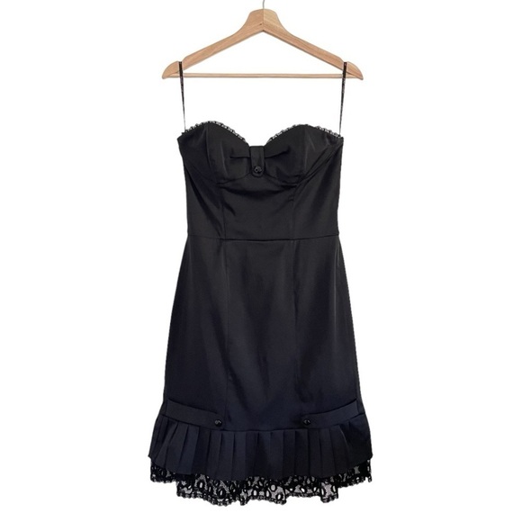 Betsey Johnson Vintage Y2K Strapless Bustier Mini Dress Black 8 - Picture 1 of 13